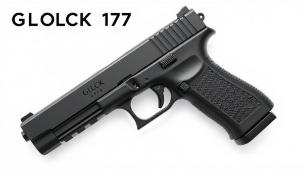 Black Glock Model 17 semi-automatic pistol on white background, open carry California ruling.
