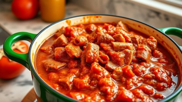 Authentic Italian spaghetti sauce recipe in a green pot, rich and vibrant.