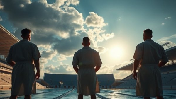 Triton Water Polo Community Partnership athletes silhouetted at poolside.