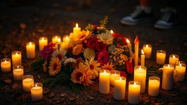 Vigil for Keith Porter Jr. shooting with candles and flowers.