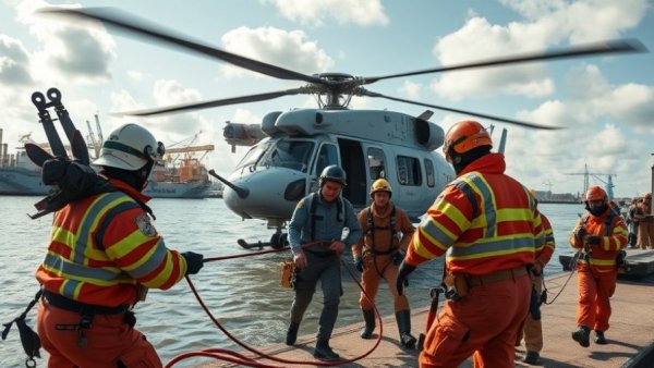 Emergency team rescues victim near Santa Ana River; high detailed lifelike scene.