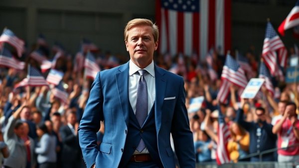 Gavin Newsom final year promises event with American flag backdrop.