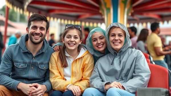 Happy family at an amusement park ride, San Jose fitness tips.