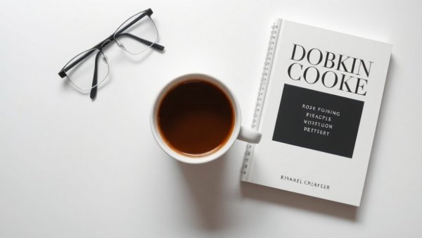 Minimalist book cover with coffee cup, glasses, and notebook design.