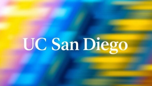 UC San Diego logo in blue and yellow abstract background