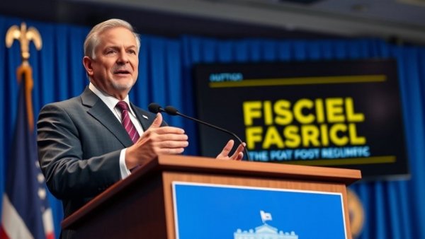 Politician discusses Newsom's budget revenue gain with key features displayed.