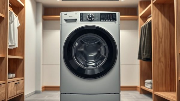 Modern LG washer dryer combo elegantly displayed in a showroom.