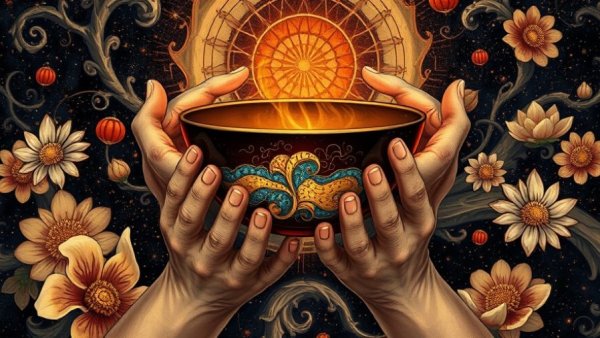 Intricate hands holding kintsugi bowl symbolizing emotional healing.