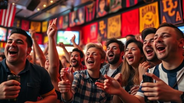 Energetic sports fans in a bar celebrating, prediction markets growth