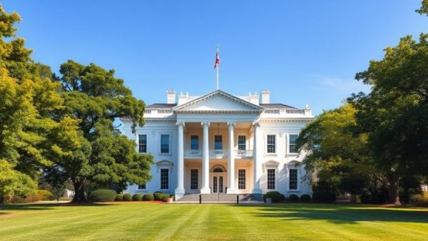 Front view of the White House under clear skies, San Diego breaking news.