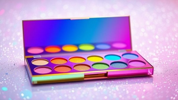 Vibrant rainbow highlighter on a holographic background, 2016 Makeup Trends.