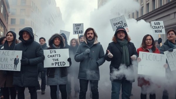 Protesters in smoke with signs, federal agents can't use tear gas on peaceful protesters.