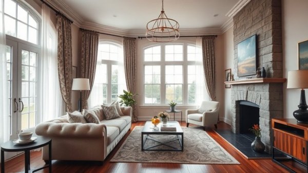 Charming living room in Fresno home remodel.