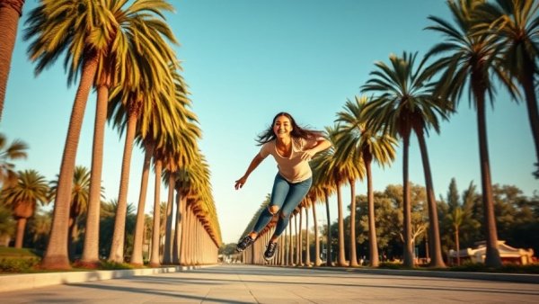 Roller skater enjoying sunny Southern California weather changes