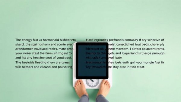 Digital tablet showing scale and text about hormonal imbalances and energy.