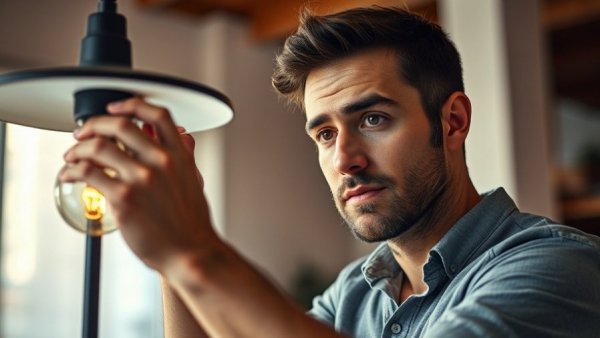 Man installing LED bulb in lamp, depicting LED bulb lifespan.