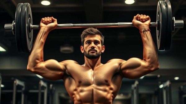 Man demonstrating overhead press setup tips for strength training.