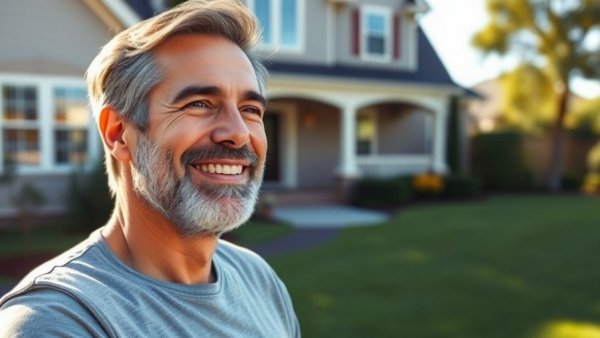 Build equity in your home - content man in front of house