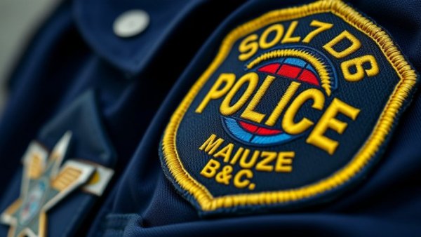 Close-up of police department patch on uniform for San Jose crime news.