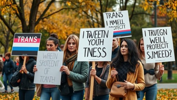 Protesters support trans youth protections in California.