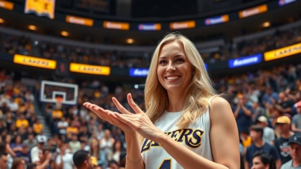 Energetic L.A. sports fan waving at a game, L.A. Sports Drama and Salary Cap.