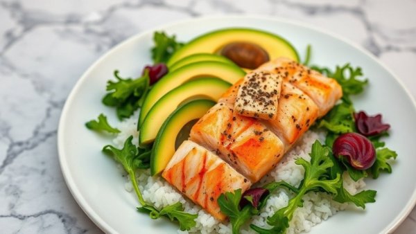 Colorful 3-ingredient tinned fish lunch with avocado and cucumber arrangment.