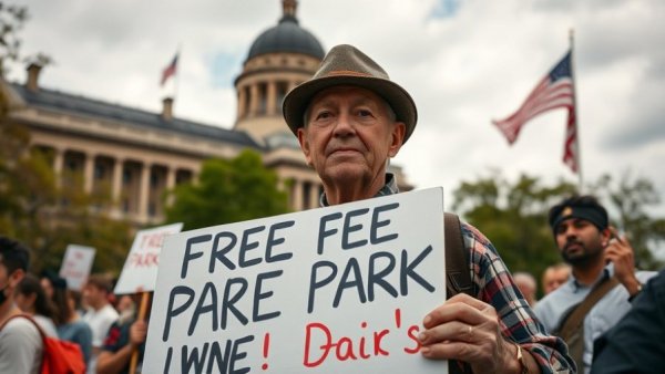Protest sign at Balboa Park advocating against parking fees.