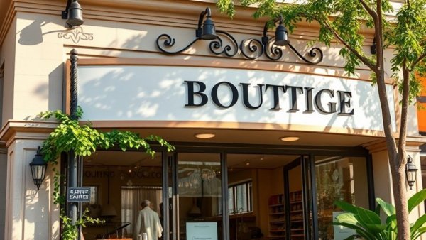 Boutique storefront on a sunny day with elegant architecture.