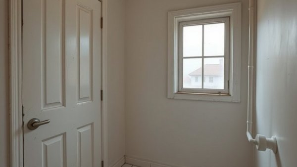 Outdated bathroom corner with worn door, Bathroom Design Upgrade Ideas.