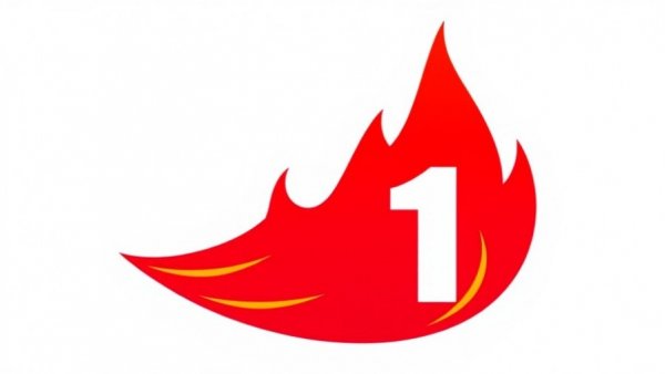 Simple red flame icon with a number one, flat logo design.