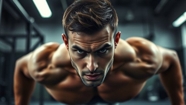 Focused man performing push-ups in a gym showcasing bodyweight training benefits.