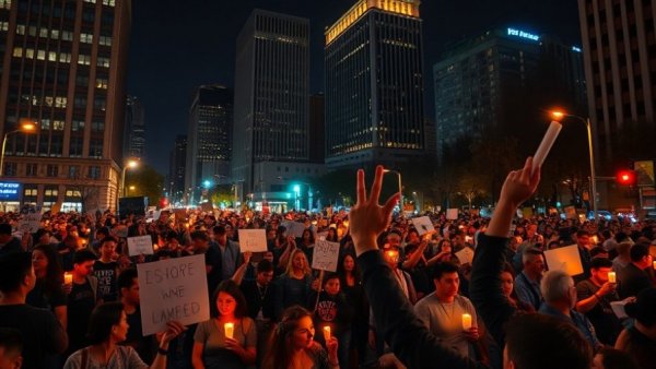 California leaders respond to Minneapolis killing: Night protest scene.