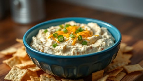High-protein crack dip with cheddar and green onions.