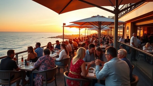 Diners enjoying sunset at George's at the Cove Ocean Terrace reopening.