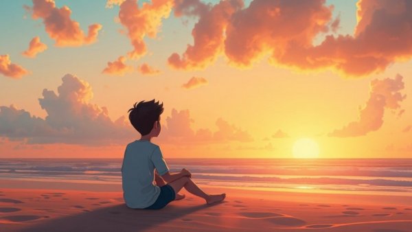 Serene sunset at beach, vibrant sky, stop catastrophic thinking