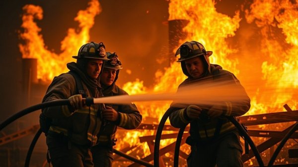 Firefighters battling flames in Ukraine during severe winter.