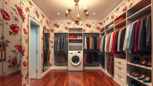 Stylish closet featuring washer and dryer, elegant design.