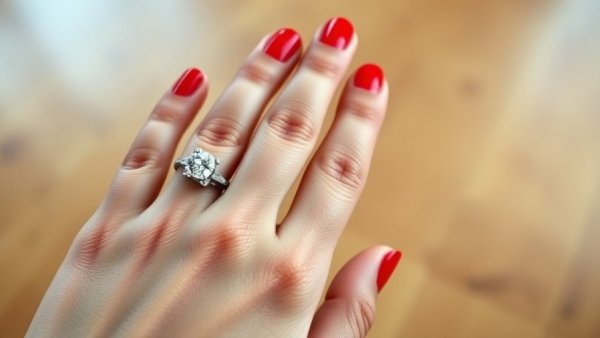 Weekend Inspiration: Red heart nail art with diamond ring close-up