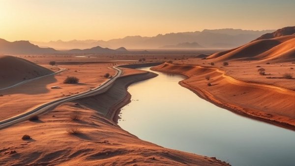 Colorado River crisis management: Serene canal in desert landscape.