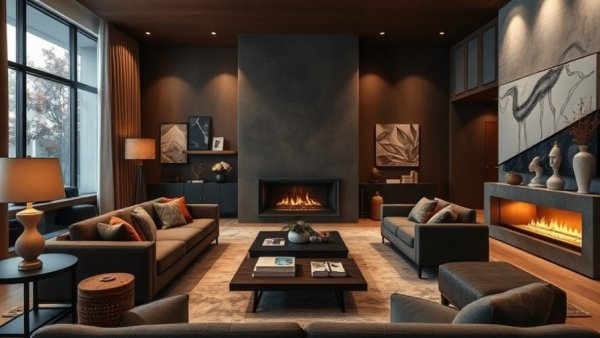 Modern living room with contemporary and decorative perforated metal design.