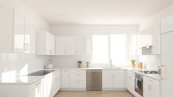 Bright kitchen with white cabinets before bold backsplash transformation