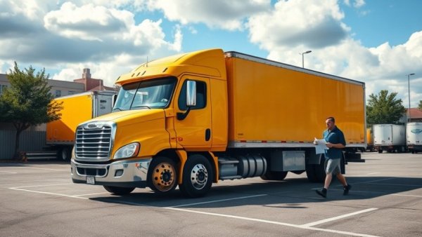 Unregulated truck driving school California: bright yellow truck in training lot.