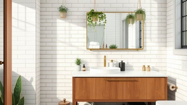 Sophisticated bathroom design featuring towel rolling storage technique.