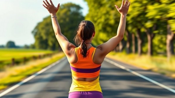 Woman exercising outdoors, focusing on shoulder training.