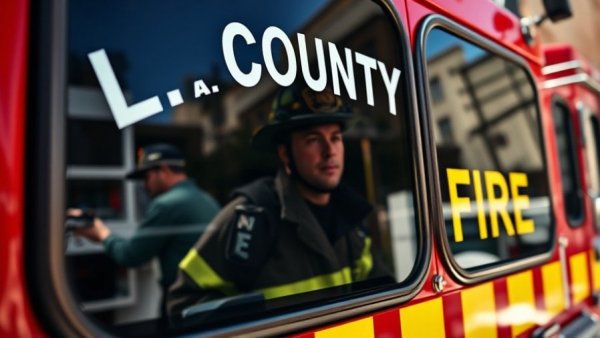 L.A. County Fire truck close-up in bright daylight.