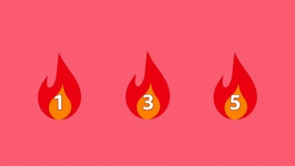 Three red flame levels graphic, minimal design