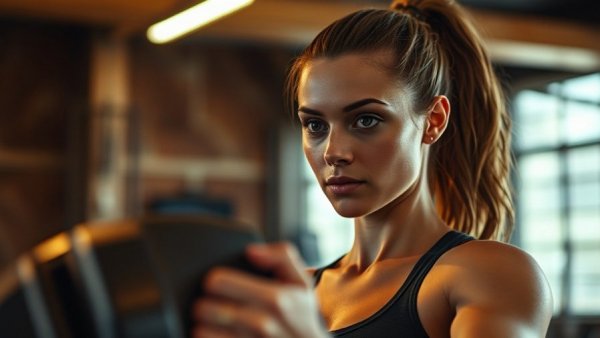 Woman lifting weights in a rustic gym, focusing on fitness for thyroid health.
