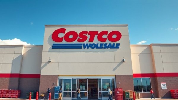 Entrance to a large Costco store with visible logo and glass doors.