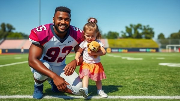 Firefighter Doug Hardtke fitness inspiration with a young girl on a field.