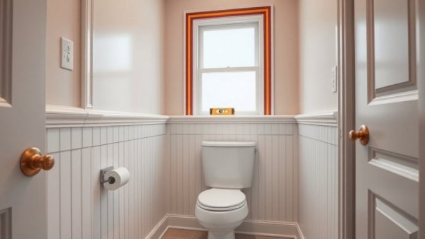 Small bathroom renovation in progress with colorful details and a window.